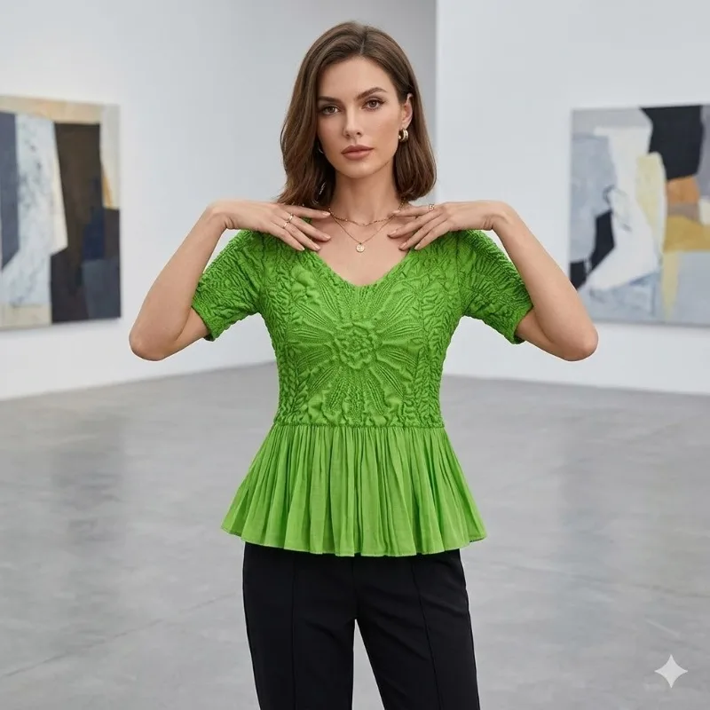 

Плиссированная футболка Miyake с коротким рукавом, женская, в дизайнерском стиле, нишевая модель, весна 2026, новая, однотонная, с плиссировкой