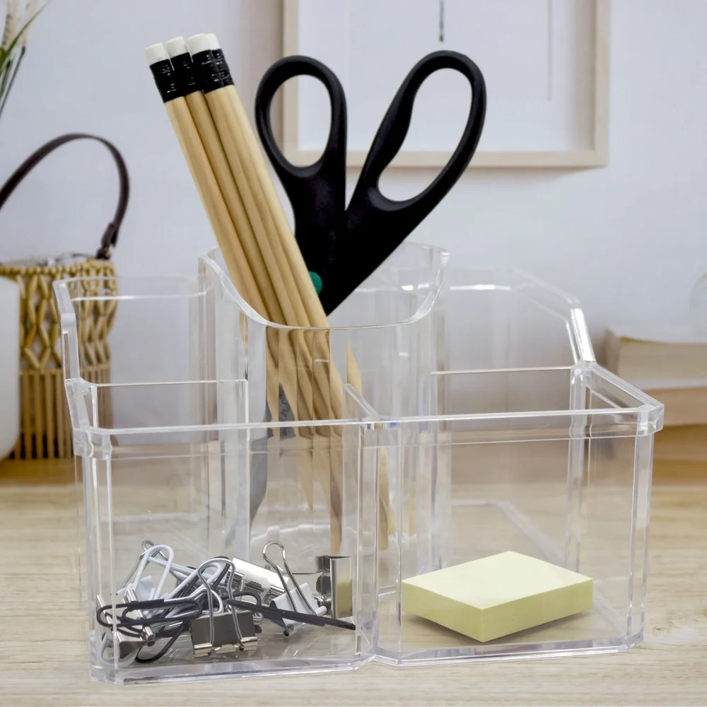 منظم تخزين مستحضرات التجميل الشفاف مكون من 6 حجرات منظم مكياج متعدد الأغراض للحمام والمنزل والمكتب سهل الوصول من البلاستيك المتين