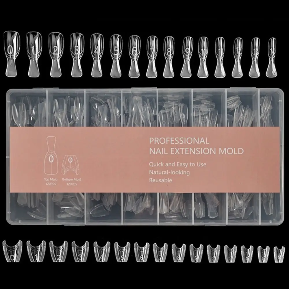 240pcs Oval Shape Sandwich Nail Dual Form No-Trace Quick Shortening Double-Sided Fake Nails Ultra-Thin Clear Extension Nail Mold