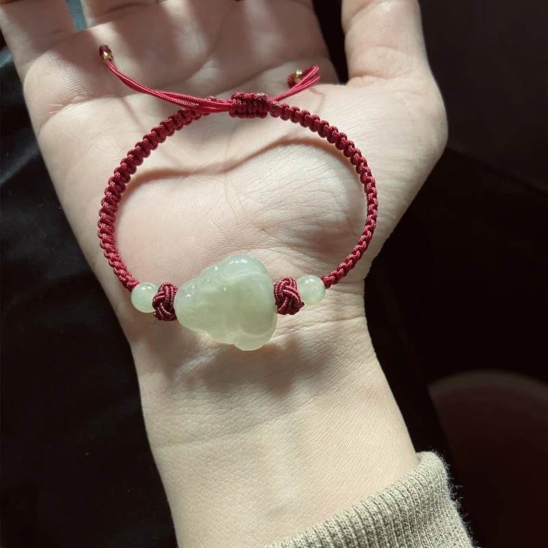 Natural Hetian Jade Laughing Buddha Bracelet|Gift for Her |Buddha gift|abundance|Wealth bracelet |good luck