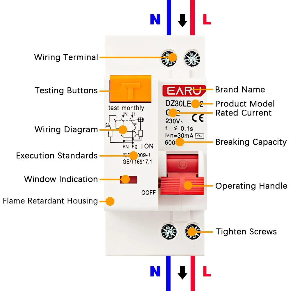 EPNL 1P+N AC 230V  6A 10A 16A 25A 32A Residual Current Circuit Breaker With Over And Short Current Leakage Protection RCBO MCB