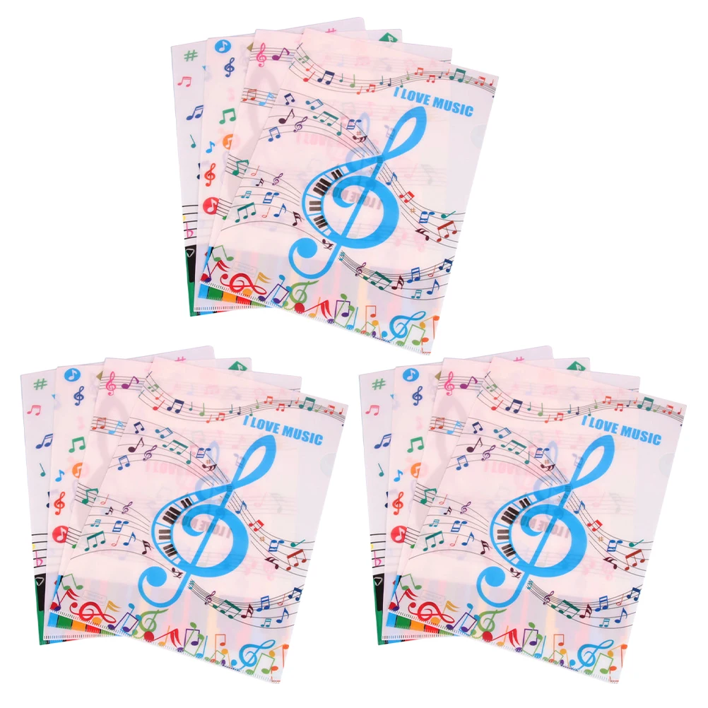 

12pcs L-Shaped A4 File Folder Pvc Document Holder Music Note Design Double Page Sheet Protector Large Capacity Fade Resistant