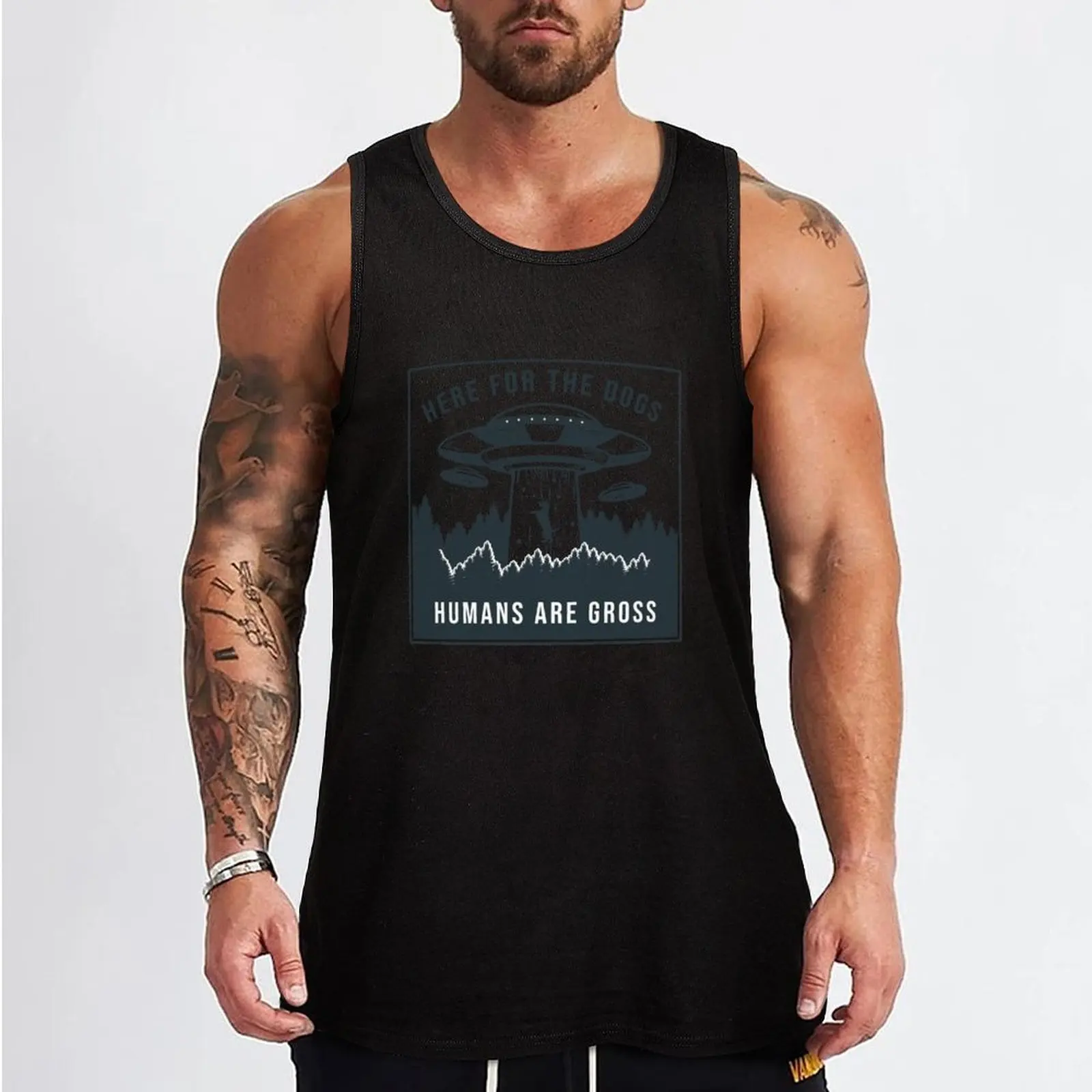 Here for the Dogs, Humans are Gross. Tank Top Casual Everyday Wear Tank Top Loose Sleeveless