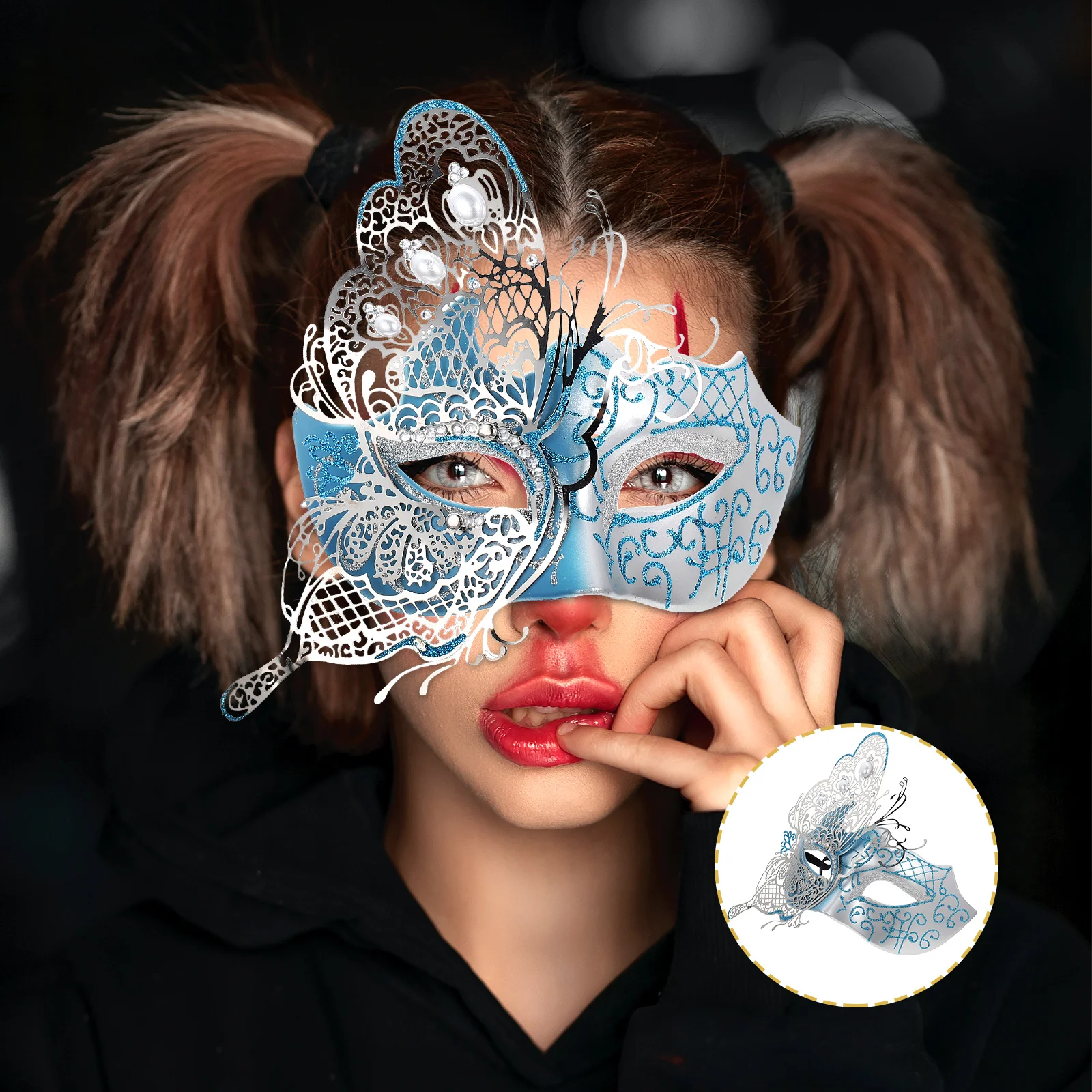 

Butterfly Masquerade Mask Half Face Party Costume Women Halloween Cosplay Accessory Rhinestone Adjustable Strap One Size Fits