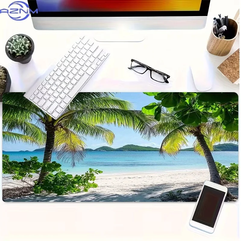 Tropical Beach Scene Mouse Pad, Rubber Material, Multiple Specifications Available, Ideal for Programmers & Gamers, Perfect as G