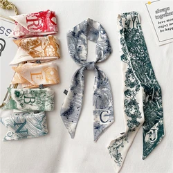 26 Letters Printed Silk Scarf French Long Narrow Ribbon Scarf Headbands For Women Bag Handles All-Match Neck Scarves Neckerchief