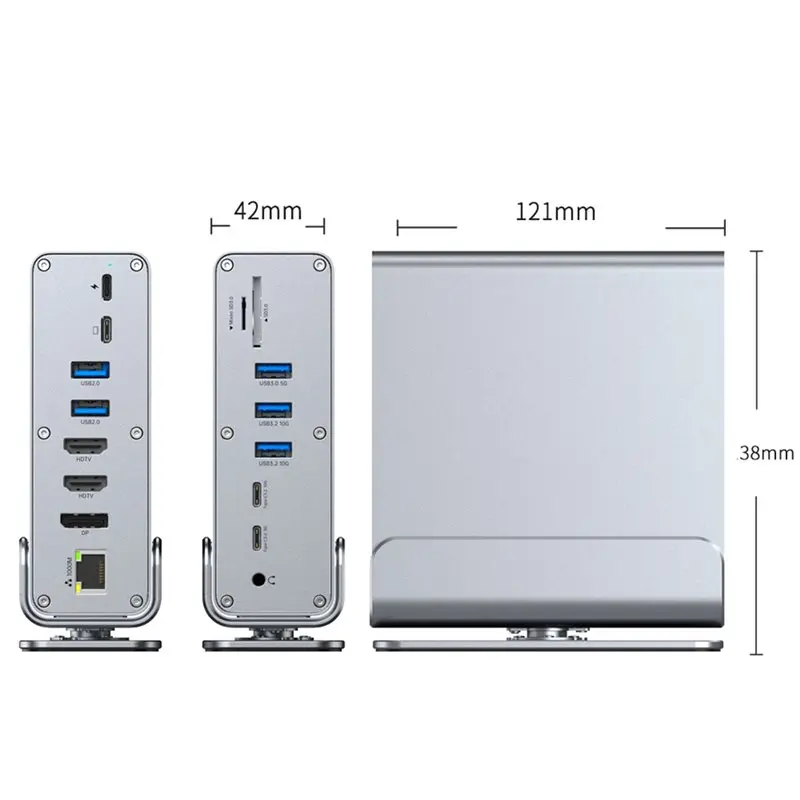 QWE-Type-C 15-In-1 Docking Station Triple Monitor Support With 4K60hz RJ45 1000M Ethernet USB 3.0 PD 100W Charging