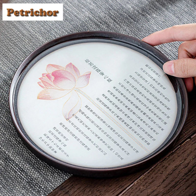 

Ceramic Heart Sutra Circular Pot Bearing Holder Teapots Dessert Serving Trays Dry Brew Table Tea Tray Coasters Cha Ornaments