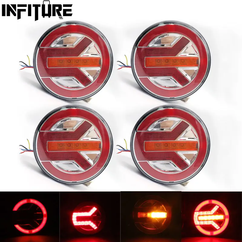 

4x 5.5 Inch Truck Trailer Dynamic Turn Light 12V/24V Reverse Stop Signal Tail Lights Tractor RV Van Sequential Turn Signal Lamps