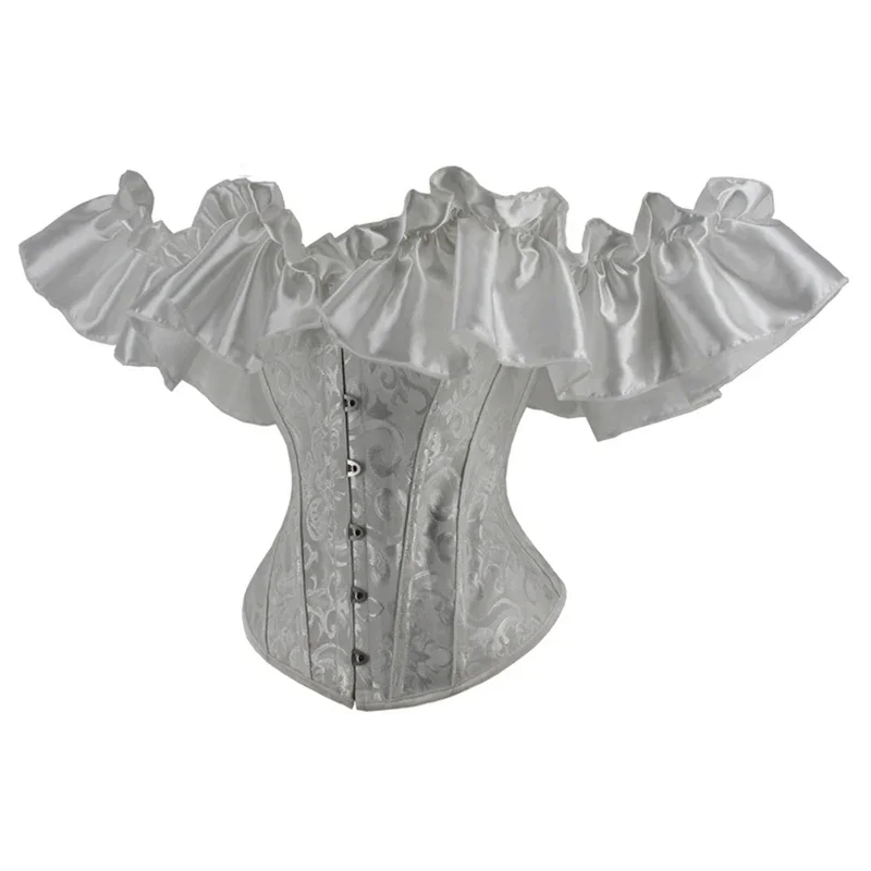 Gothic Off-Shoulder Korsett-Bluse Sexy Bustier Korsett-Top mit Rüschen und Gürtel Schlankmachendes Modellierendes Damen-Trägerkorsett Bühnen-Shapewear – Detail 10