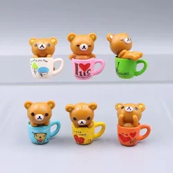 6Pcs/Set Anime Teacup Rilakkuma Bear Cartoon Action Toy Figures 2-3CM