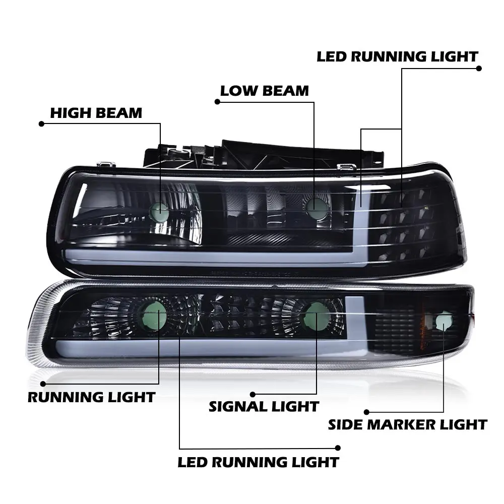 مصابيح أمامية Led Drl لسيارة تشيفي سيلفرادو 1999-2002 /Silverado 1500Hd 2500Hd 2001-2002 /Tahoe Suburban 1500 2500 00-06 يسار + يمين