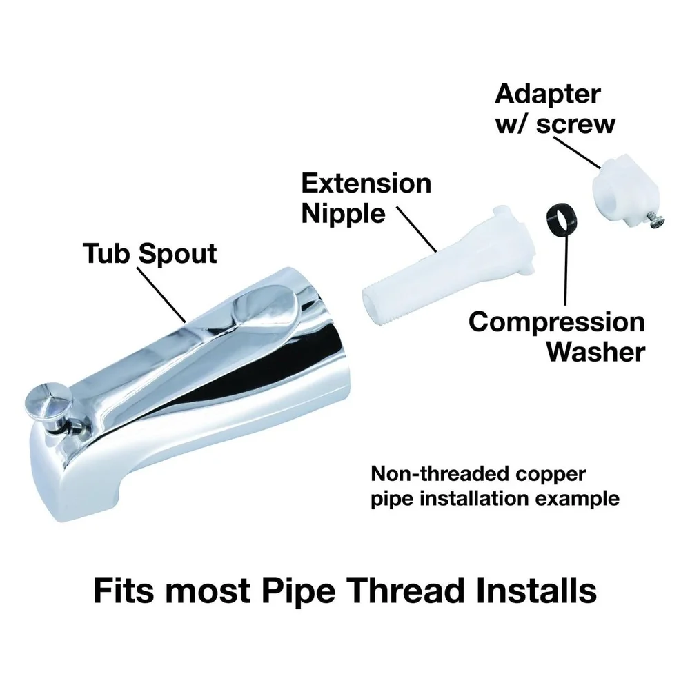 

Chrome Tub Spout with Diverter Metal Construction DIY Installation Adapter O-ring Leak-free Fit Bathtub Shower Faucet 88703