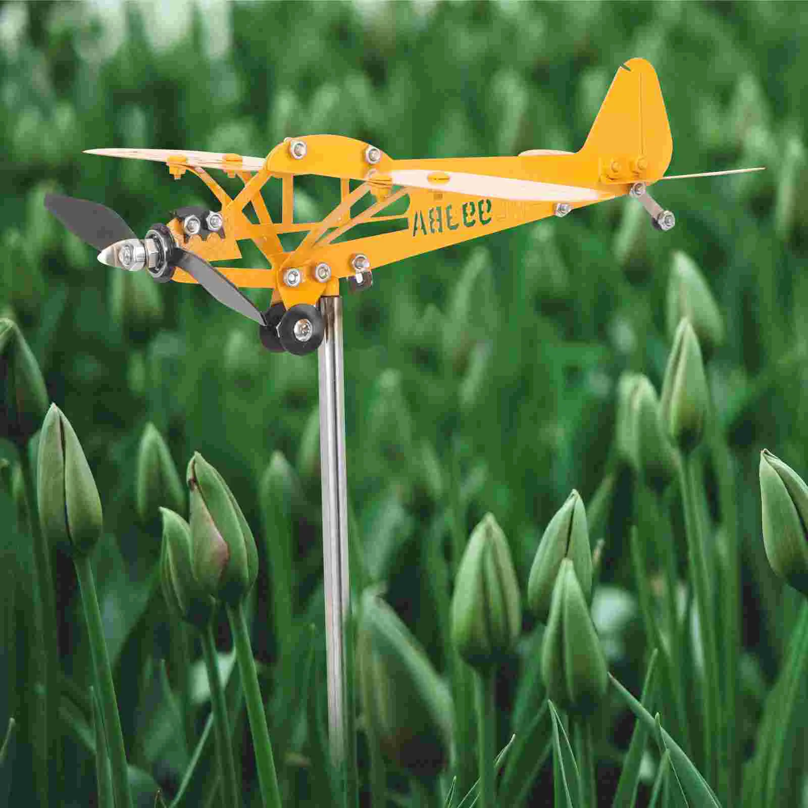 Outdoor Plane Ornament Solar Powered Lights Swing Wind Vane Airplane Decoration