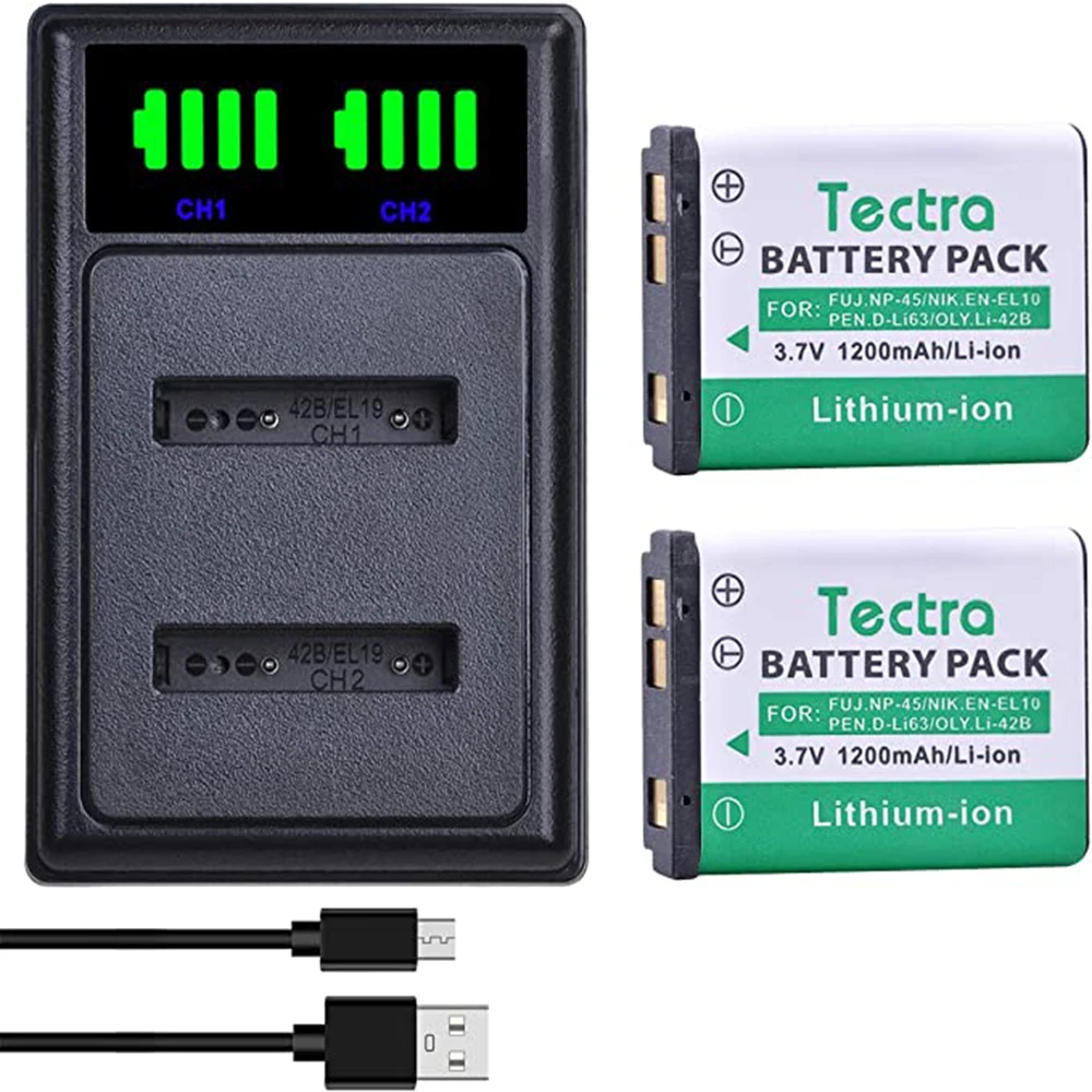 Li-42B Battery + LED Dual Charger for Olympus Li-42B/Li-40B,Fujifilm NP-45S,Nikon EN-EL10,Pentax D-Li63 and Olympus 1040 1060