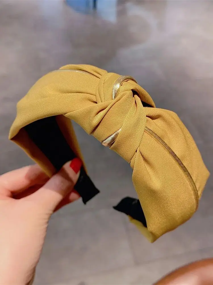 Solide Stoff Knoten Stirnbänder Für Frauen Mädchen Breite Seite Haarbänder Haar Hoop Mode Kopfschmuck Weibliche Kopf Bands Haar Zubehör – Detail 4