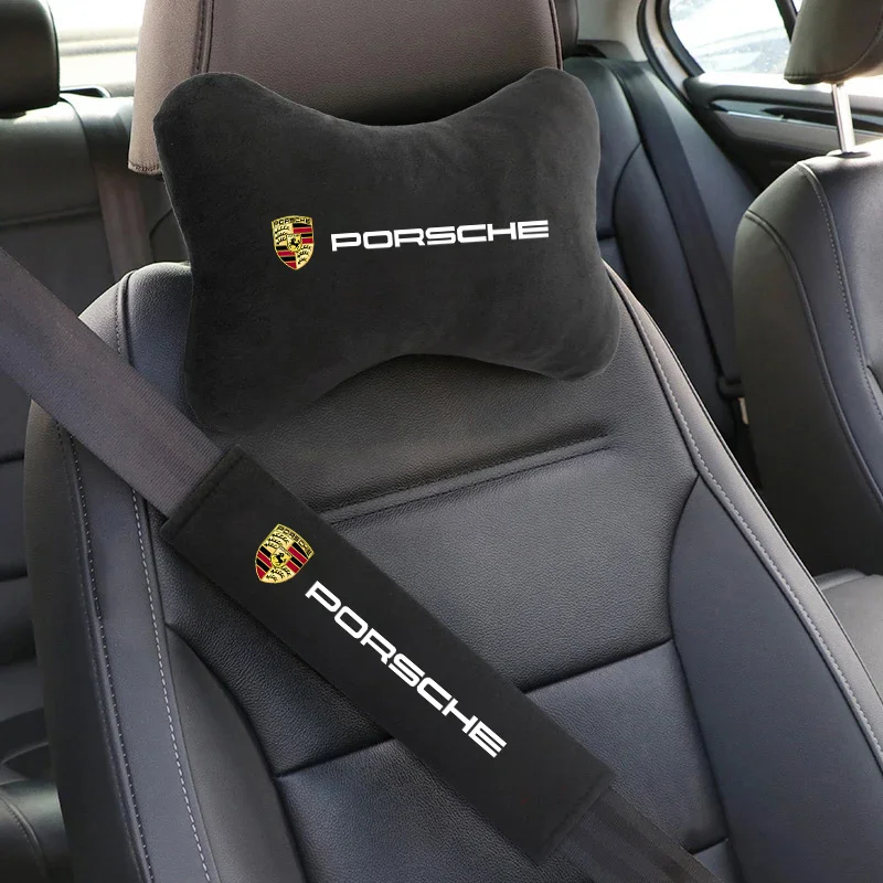 Coussinets initiés de protection de ceinture de sécurité de voiture, oreiller de cou de repos de sauna, broderie Porsche, Panamera, Macan 911, 718, Taycan, Boxster, Cayman 918