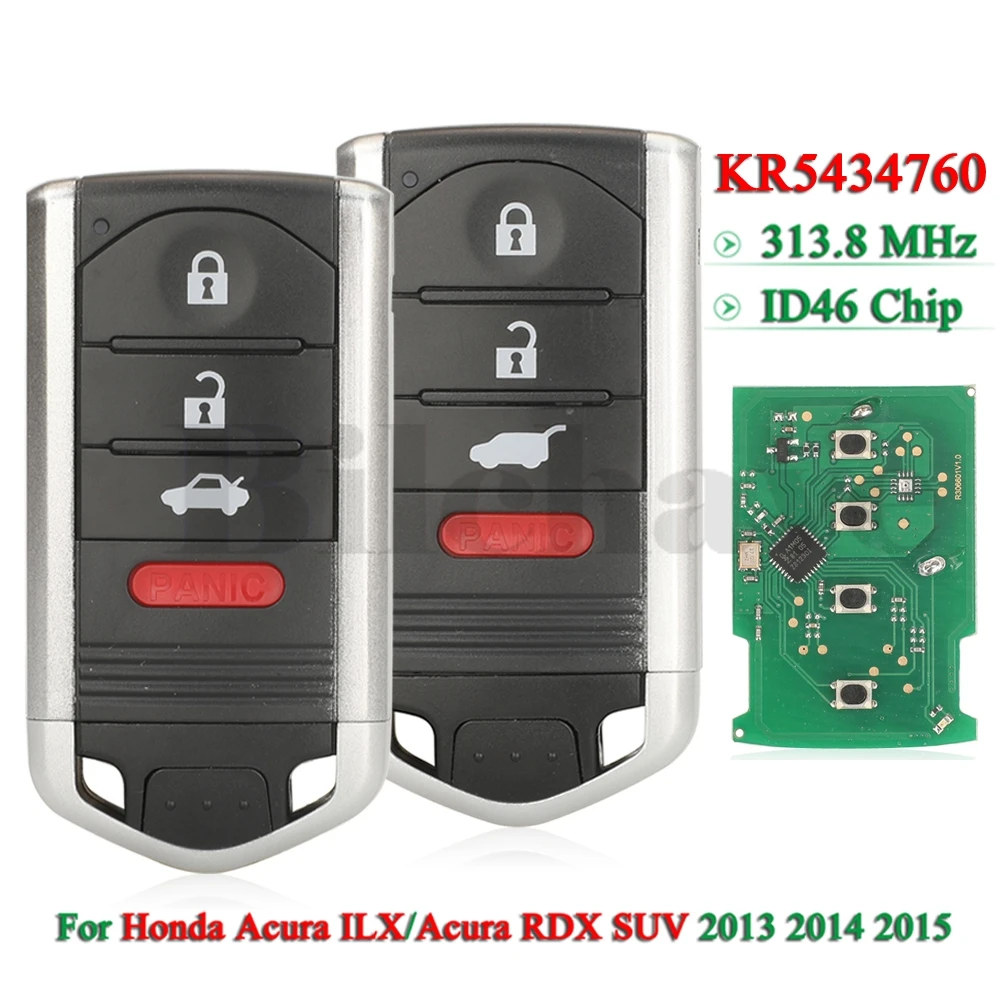 

jingyuqin KR5434760 Remote Car key 313.8MHz id46 Chip for Honda Acura ILX RDX SUV 2013 2014 2015 PN: 72147-TX4-A01 fob 4Button