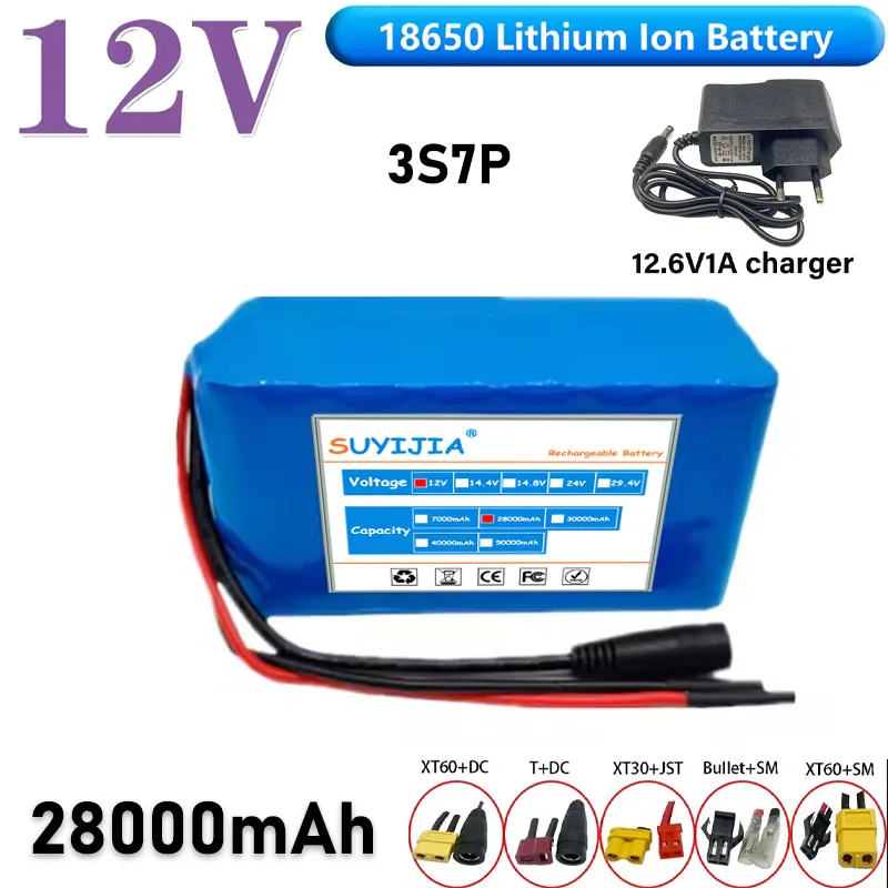 

Batterie Au Lithium Avec BMS Intelligent Intégré, Chargeur De Pipeline 100%, 28000mAh, Réel, Grande Capacité, 12V, 18650 3S7P