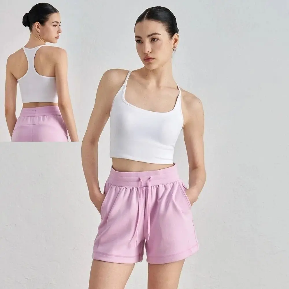 

Sweet Sleeveless Sports Vest Camisoles Short Style Solid Color Tank Top Slim Fit Off Shoulder Suspender Vest Gym Fitness