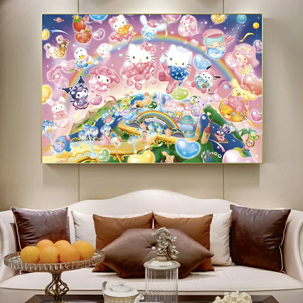 سانريو مرحبا كيتي الكرتون عبر غرزة الماس اللوحة لغز الرسم خلق فسيفساء التطريز ديكور المنزل 5D DIY الفن هدية