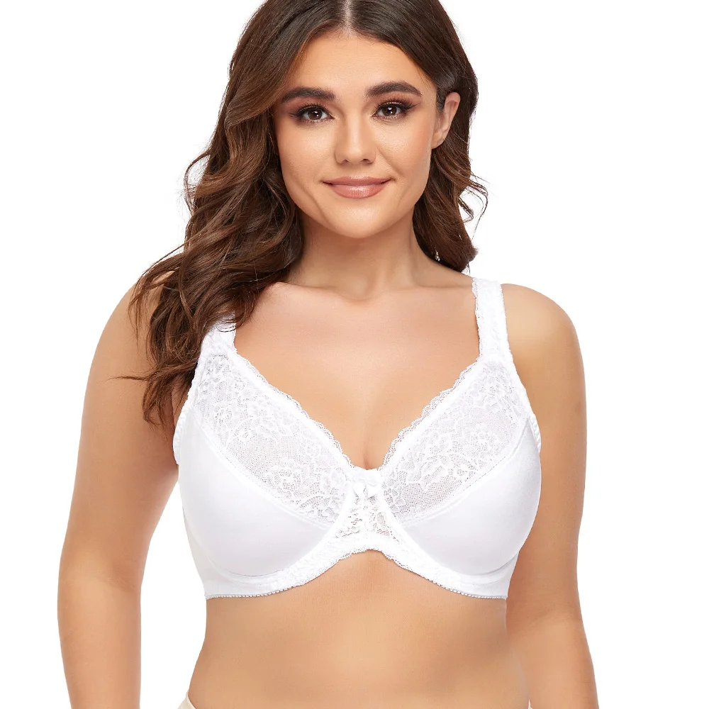 Sexy Bra Plus Size Lace Embroidery Minimizer Bra For Womens Underwire Non-padded Full Coverage Bras Women Bra F G H I Cup