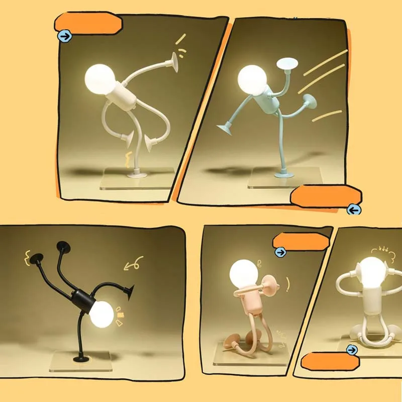 Cute Creative Cartoon Sportsman Night Light Mini Portable Bulb Suction Cup Lights Bendable Desk Lamp for Tabletop Shelves Decor