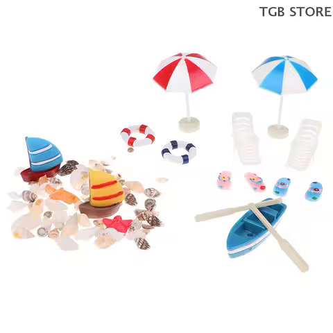 1Set 1:12 Miniature Deck Chair Beach Umbrella Boat Shell Kits Dollhouse Decoration