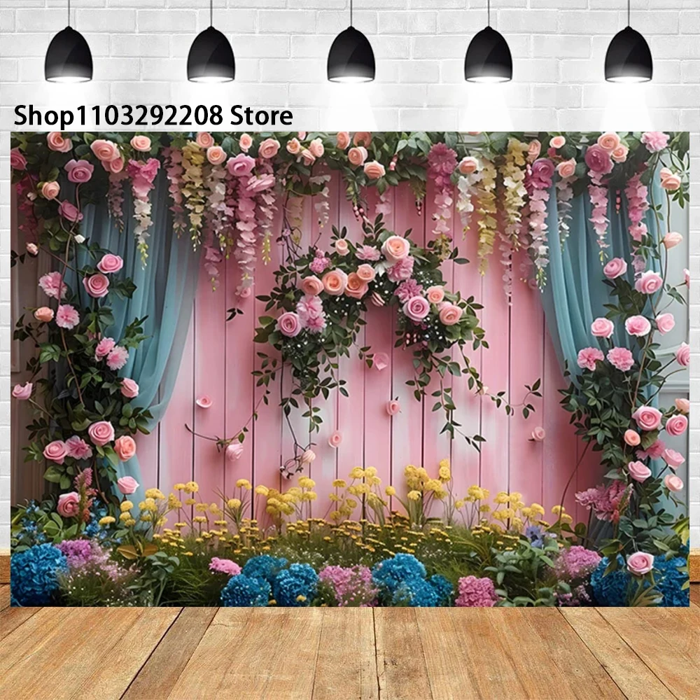 Colour Flower Wall Theme Rose Garden Castle Butterfly Birthday Wedding Newborn Baby Shower Portrait Photography Backdrop Props