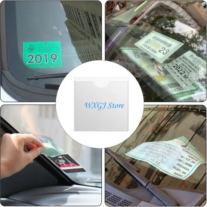 

37JE Parking Permit Holder for Car Windscreen Adhesive Car Permit Holders Square Windscreen Card Holder Clear for Car