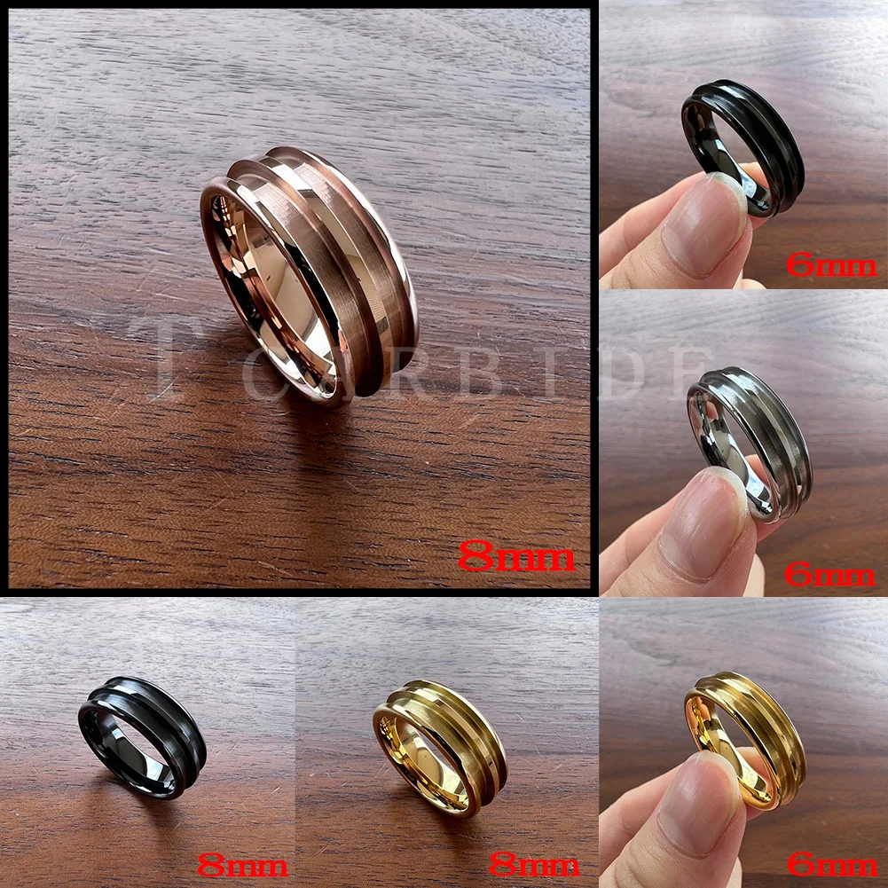 Wholesale Dropshipping Factory Direct Price 6mm 8mm Tungsten Inlay Ring Blanks 2 Equal Empty Grooves Domed Polished Finish