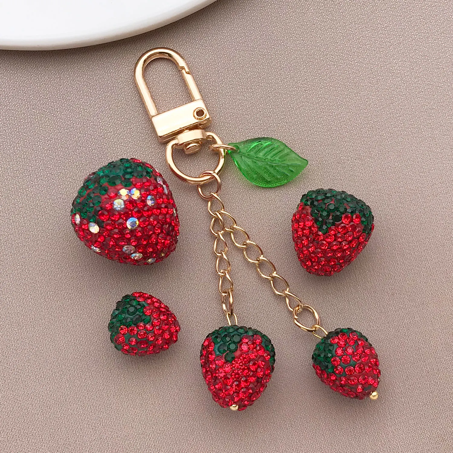 2/4pcs Clay Red Full Diamond Three-Dimensional Strawberry Pendant Accessories For DIY  Charms Keychain Necklace Handmade Jewelry - view 5