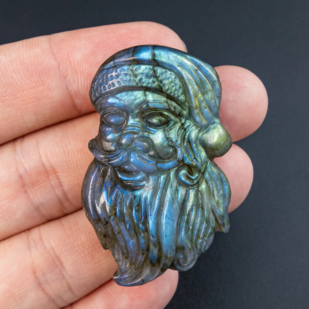 

1Pcs Labradorite Pendant 48X28X10MM Blue Flash Santa Claus Carving Shape for Making DIY Charms Bracelets Accessories