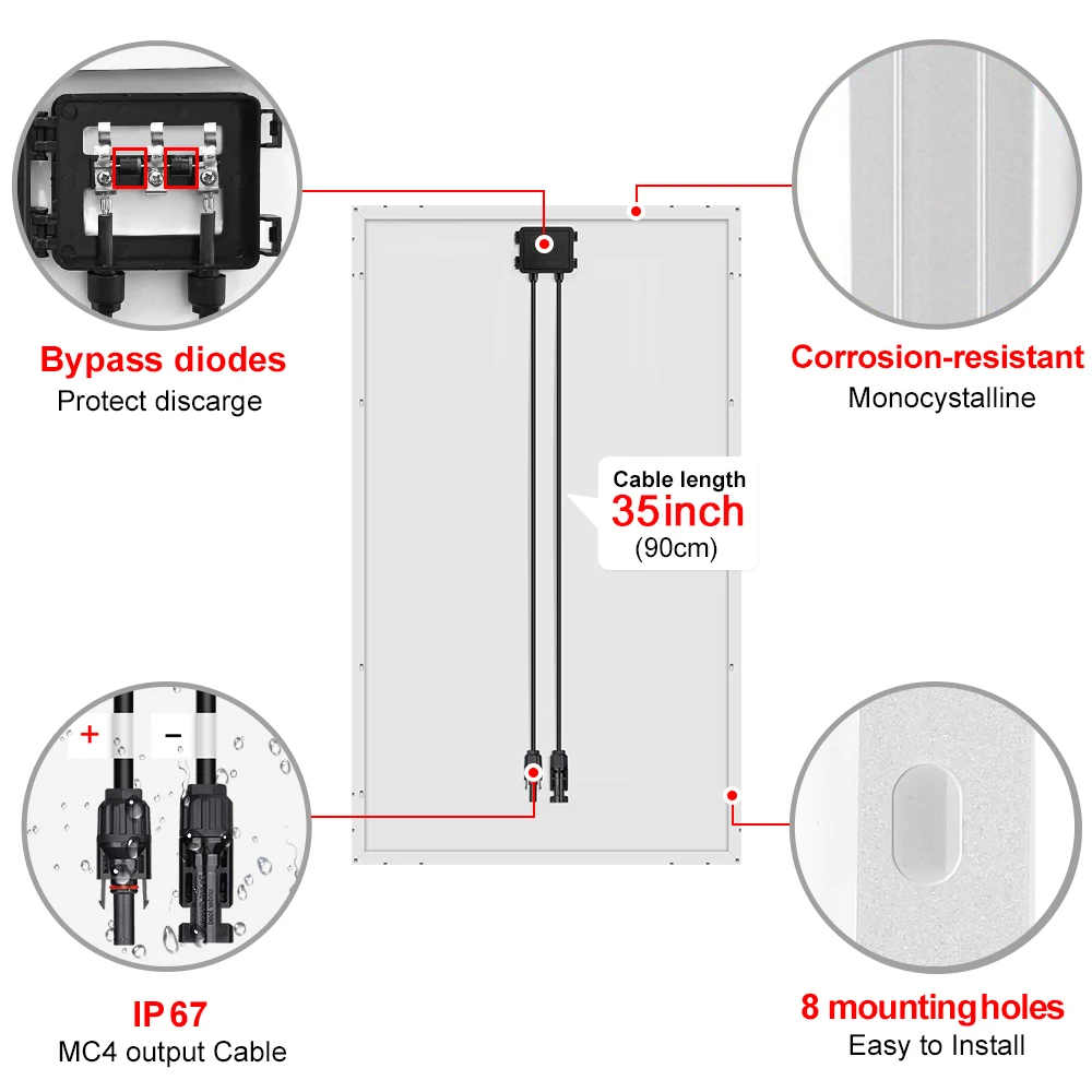 Dokio 18V 100W 200W 400W（kits）waterproof new rigid solar panel 12V controller For Home Charge