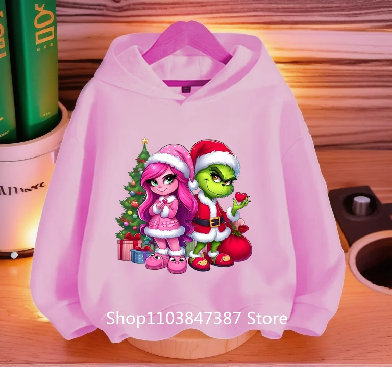 2024 Cross Border New Christmas Green Hair Monster Printing Boys and Girls Casual Hoodie Greenidge Hoodie