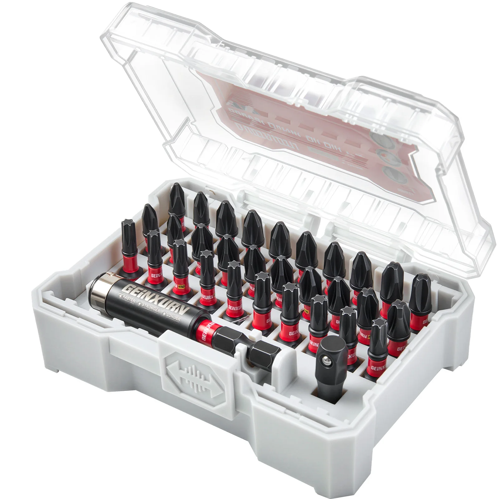 Geinxurn 32PCS S2 Steel Impact Screwdriver Bits Set, PH/SL/PZ/Torx Muliti Insert Bits Tips Set with Bit Holder and Adapter(Case)