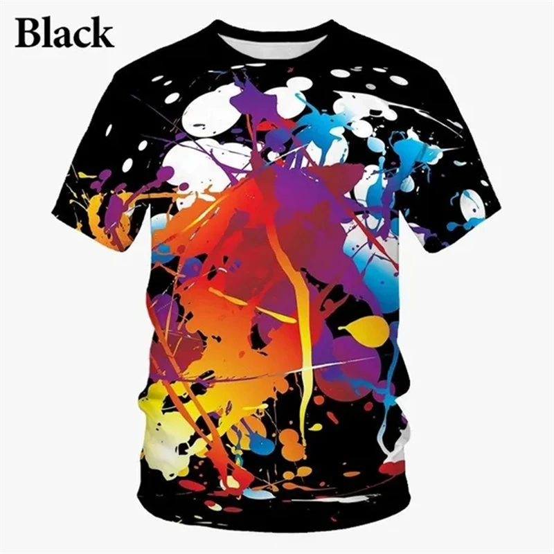 Graffiti Paint 3D Printed T-shirt Summer New Men\'s Fashion Splash Ink New Short-sleeved Top Cool T-shirt High Quality Tops Shirt