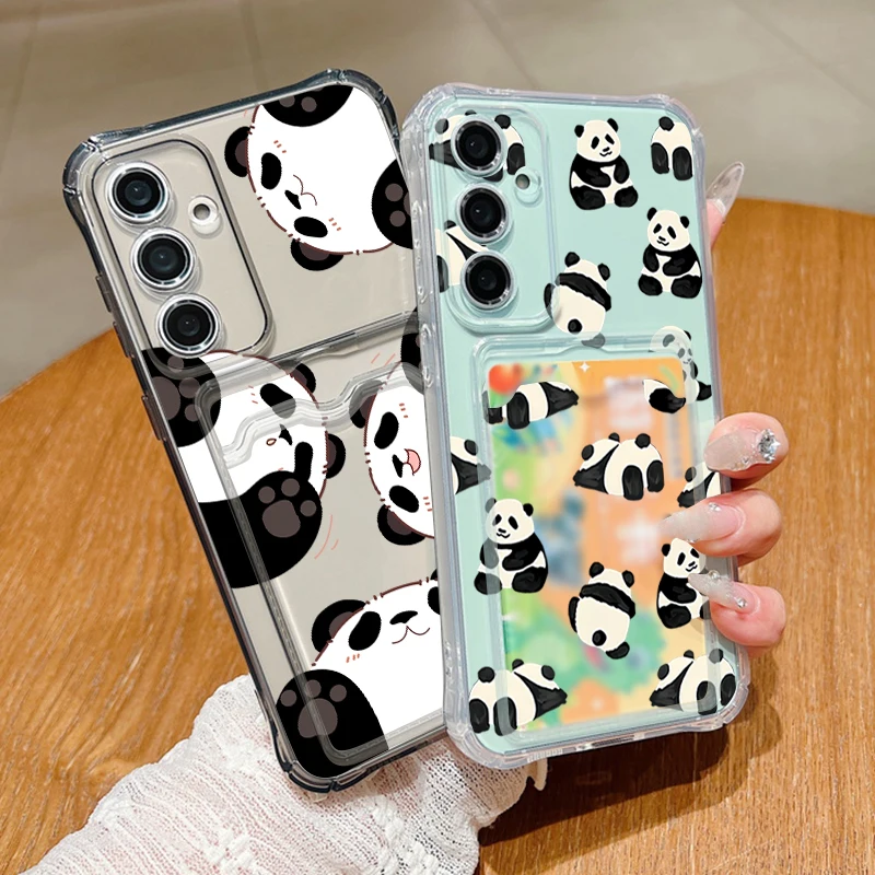 Card Slot Phone Case For Samsung Galaxy S26 S25 S24 Ultra S23 S25 FE A18 A57 A17 A56 A27 A55 A37 A16 A36 A54 Panda Pattern Cover