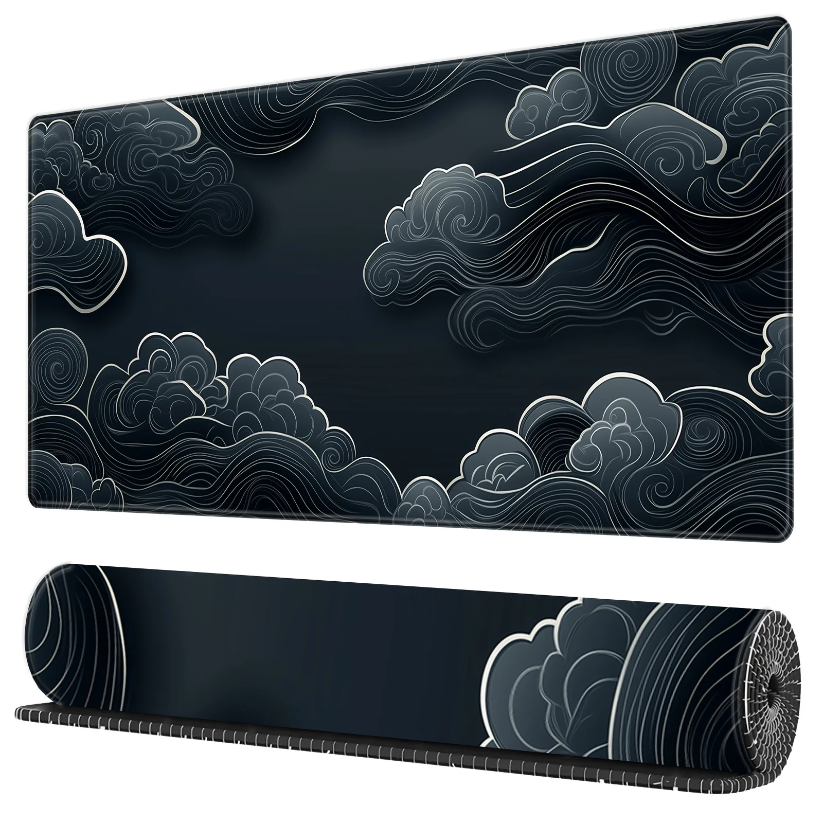 

Japan Black White Clouds Art Gaming Mouse Pad Non-Slip Rubber Base XXL Large Desk Mat Office Laptop Computer Gamer Accessories