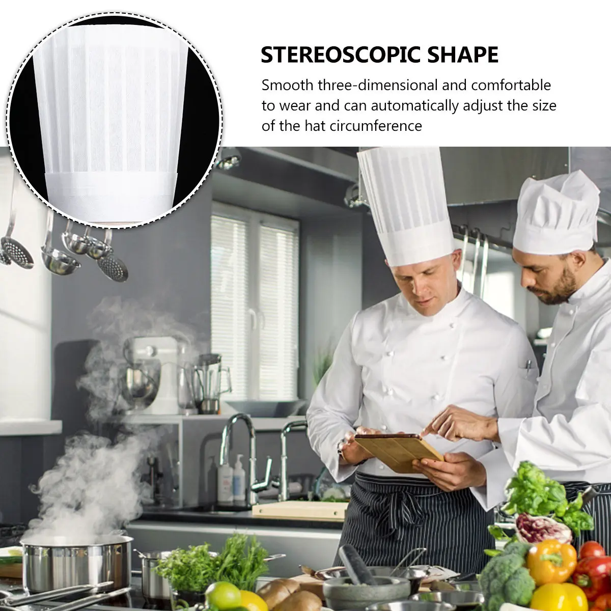 Adjustable Disposable Chef Hats 5Pcs Professional Cooking Cap for Restaurant Kitchen Staff Baker Food Server Hat