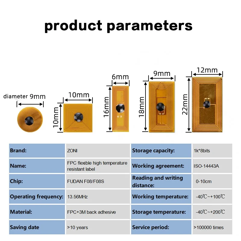 20pcs RFID HF Tag Flexible High Temperature Resistant NFC ISO14443A 13.56MHz with 3M Adhesive Label Electronic Tag High Quality