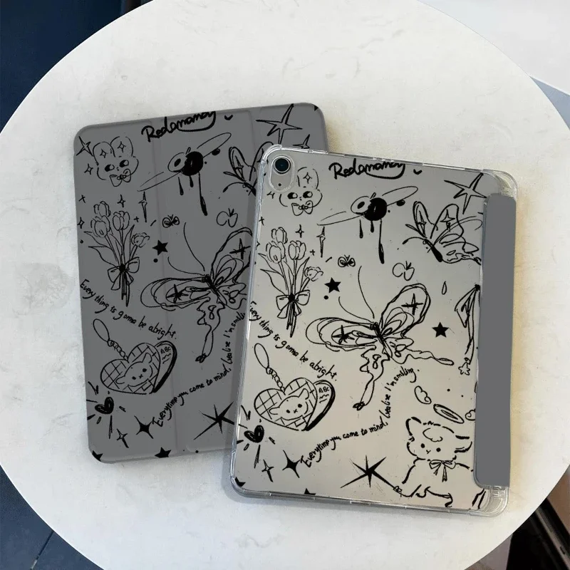 

Ipad Mini 6 Ipad 2017 2018 9.7inch Doodle Butterfly Puppy Flip Smart Cover 10.2 7th 8th 9th Gen IPad 10th Generation PC Shell