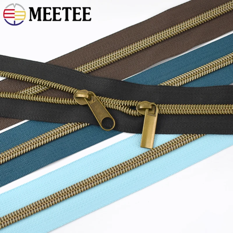 3/5/10Meters 5# Nylon Zipper Colorful Tape Bronze Teeth Open-End Zips Tailor for Bag Clothes Repair Kit DIY Sewing Accessories