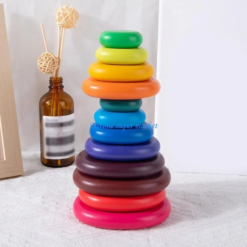 

090B Rainbow Balance Wooden Block Puzzle Stacking Stone Hand-Eye Coordination Toy Topple Down Tower Children Educational Gift