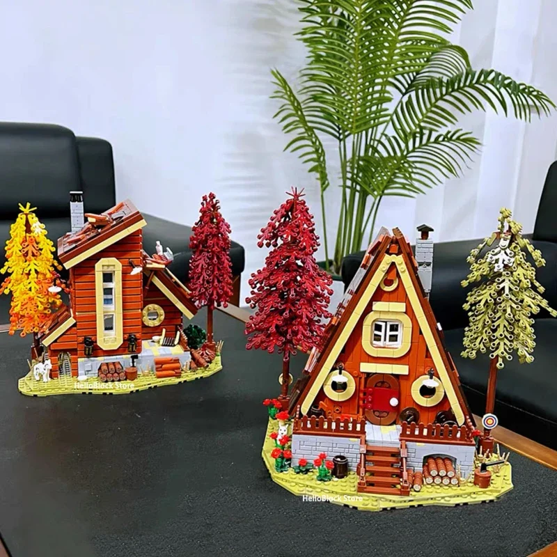 كابينة الغابات كوخ مريح منزل خشبي منظر طبيعي نموذج اللبنات MOC الطوب الأفكار الإبداعية مجموعات الالعاب هدية الأطفال