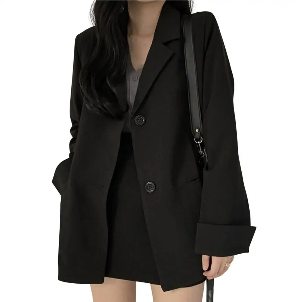 Women Blazer Turn-Down Collar Single Breasted All Match Lady Girl Casual Black Blazer Suit Jacket Coat Daily Wear