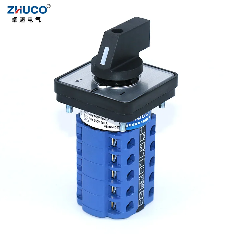 ZHUCO SZW26/LW26-20 1-0-2 5 Phase 20 Screws 20A 660V Universal Transfer Rotary Switch Changeover Control Switch 64X64/48X48 mm