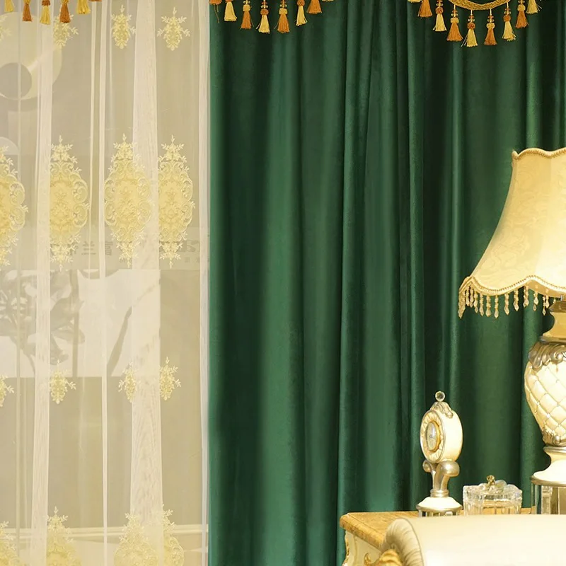 

European Style Velvet Palace Style High-end ThickenedCurtains for Living Room Bedroom Valance with Tassels Curtains Customize