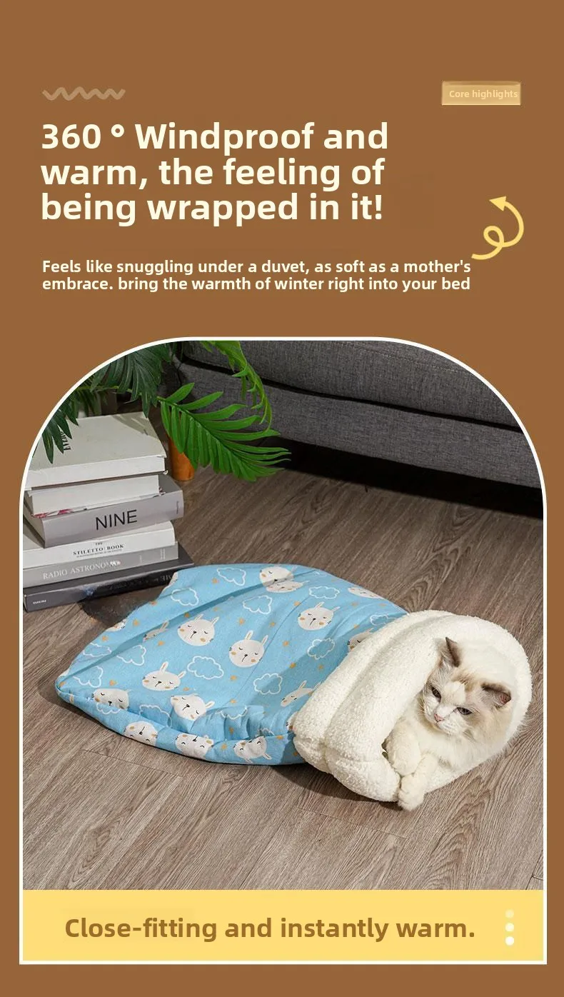Katzen-Nest Winterwärme Halbgeschlossener Katzenschlafsack Tiefschlaf-Design für Katzen Bettwäsche Katzenmatte Haustier-Universal – Detail 6