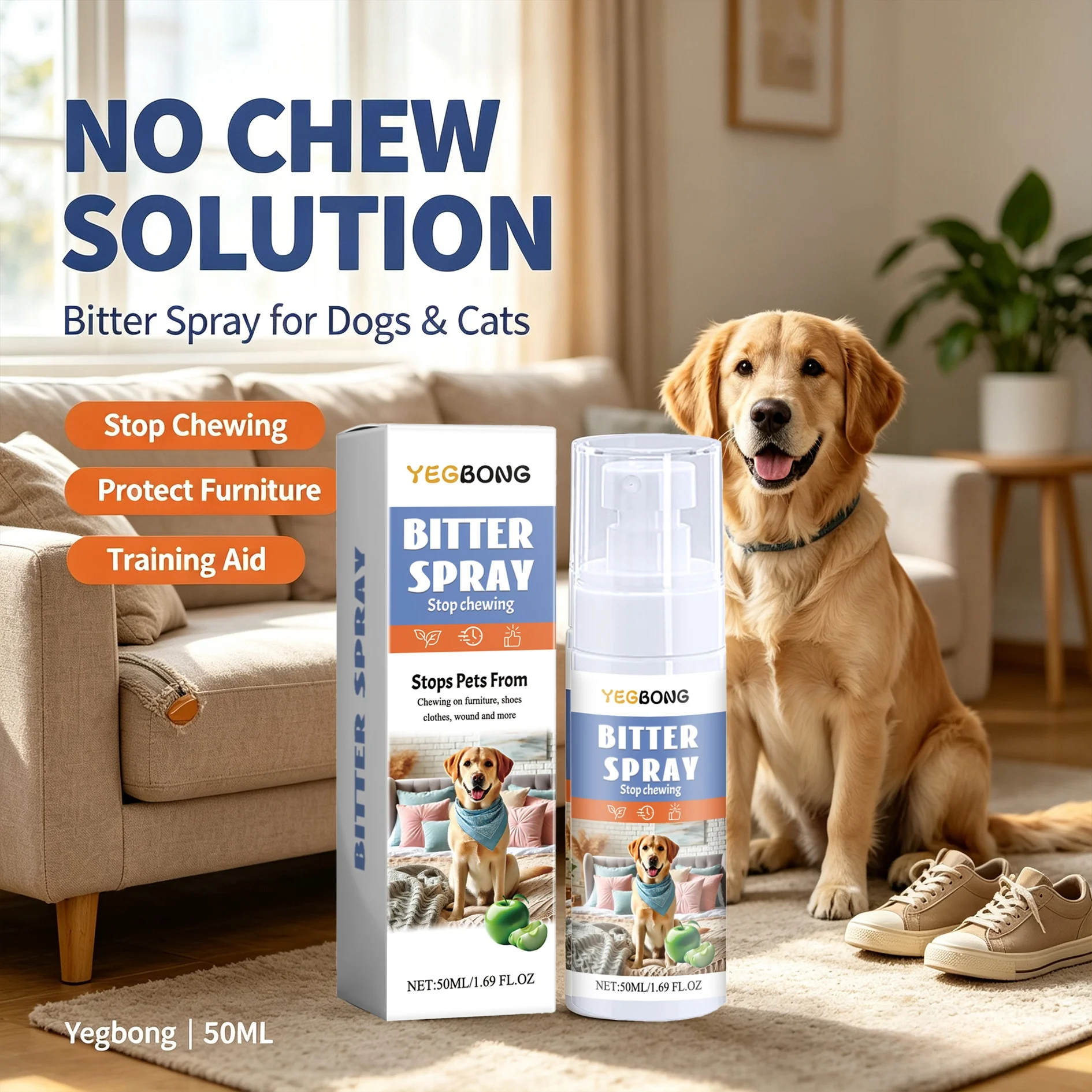 Pet No Chew Bitter Deterrent Spray Puppy Training Behavior Aids Stop Chewing Biting Licking Dogs Cats Furniture Protector Spray